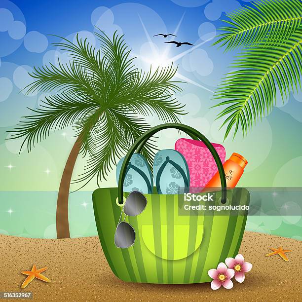 Beach Bag On The Sand Stock Illustration - Download Image Now - Beach ...