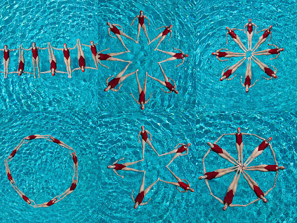 collage di donna di nuoto sincronizzato - synchronized swimming swimming sport symmetry foto e immagini stock