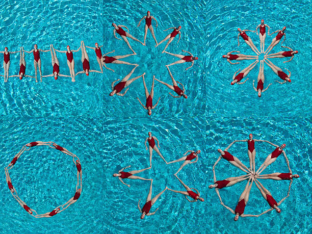 Collage of female synchronized swimmers