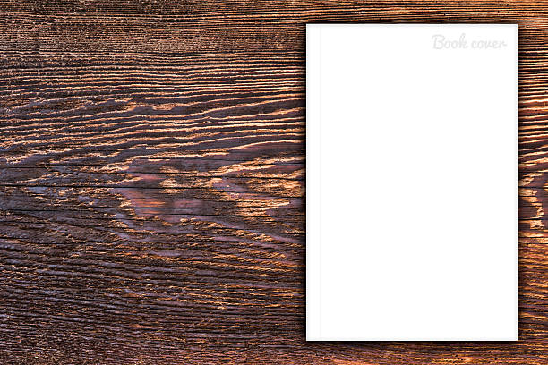 Blank book or magazine cover on wood background stock photo
