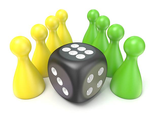 istock Conceptual game pawns and black dice. 3D 516355006