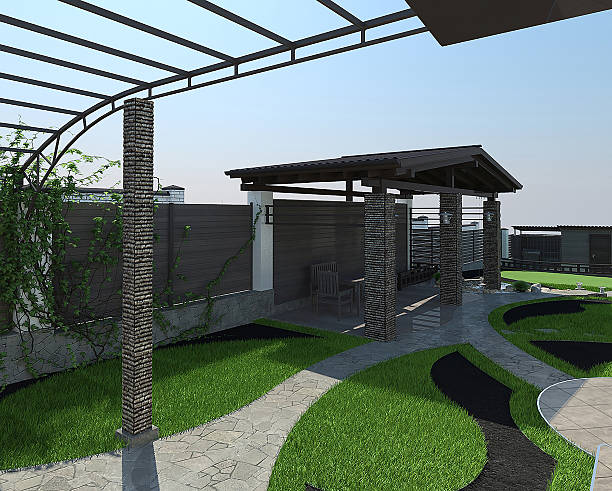 istock Arrangement patio living space, 3d render 516357268