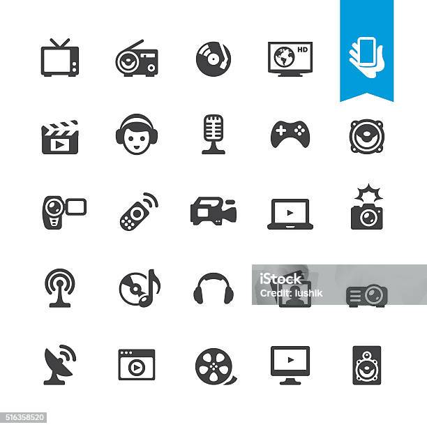 The Media Multimedia Vector Sign And Icon Stock Illustration - Download Image Now - Headphones, Clip Art, Gamepad