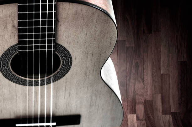 istock fragment of acoustic guitar. Processing in vintage style 516363640