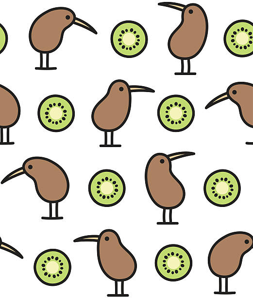 ilustrações de stock, clip art, desenhos animados e ícones de quivi pássaro e frutos padrão - kiwi