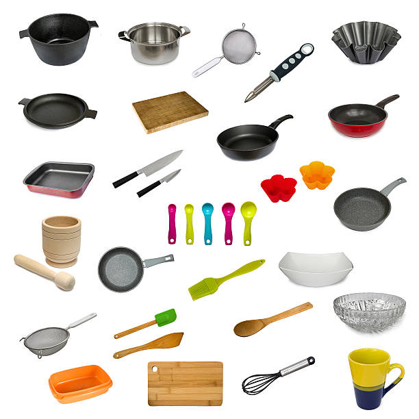 istock Collection set of kitchen utensil isolated on white background 516367176