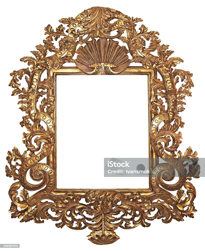 Gilded frame Old gilded wooden frame for mirrors Aging Process Stock Photo