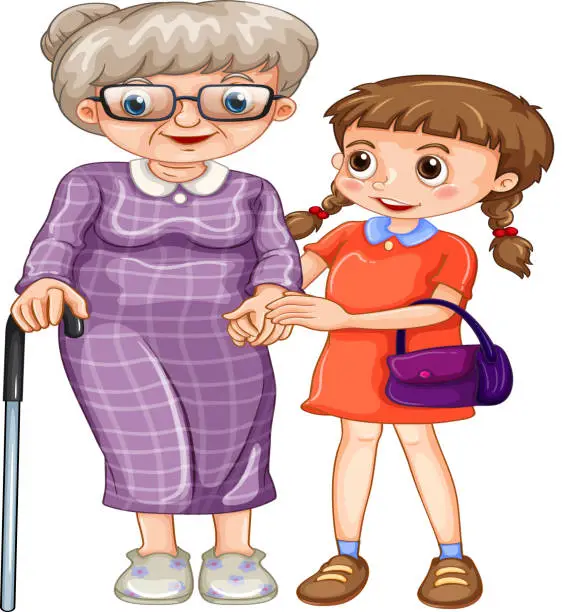 Vector illustration of Little girl and grandmother