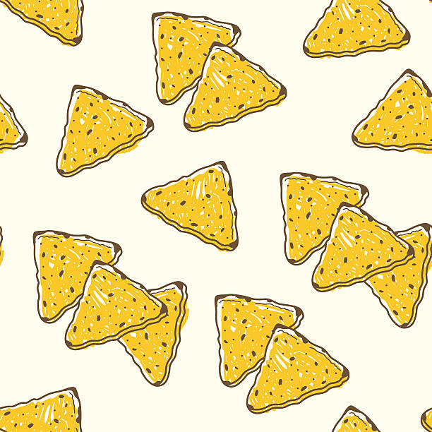 Seamless pattern with tortilla chips. Doodle hand drawn vector illustration. nacho chip stock illustrations