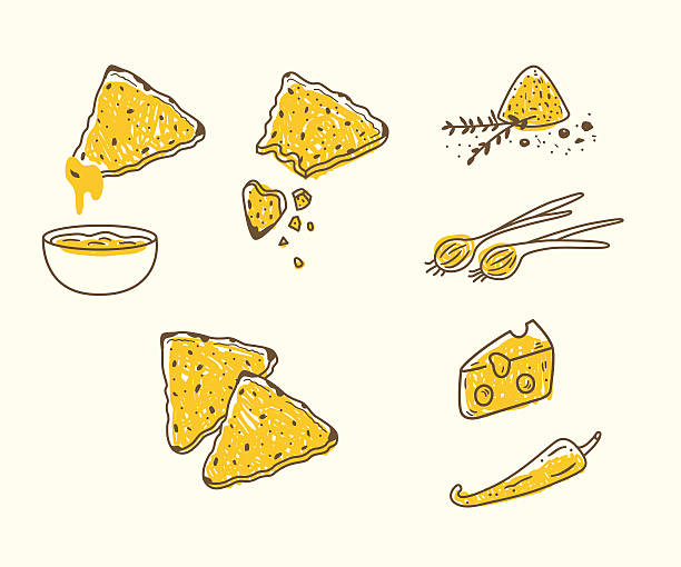 illustrations, cliparts, dessins animés et icônes de vecteur série de tortilla puces et sauces - cheese sauce cheese tortilla chip nachos