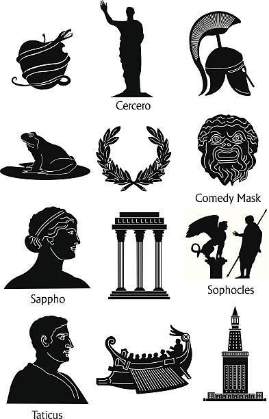 ilustraciones, imágenes clip art, dibujos animados e iconos de stock de mitología griega iconos - mitologia griega