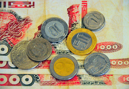 Algerian 1000 dinar bank notes and coins - currency of Algeria, DZD - photo by M.Torres