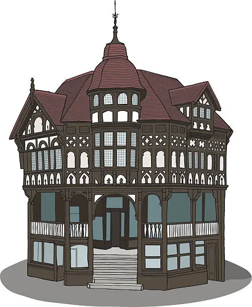 Vector illustration of Tudor Black and White Building, Chester