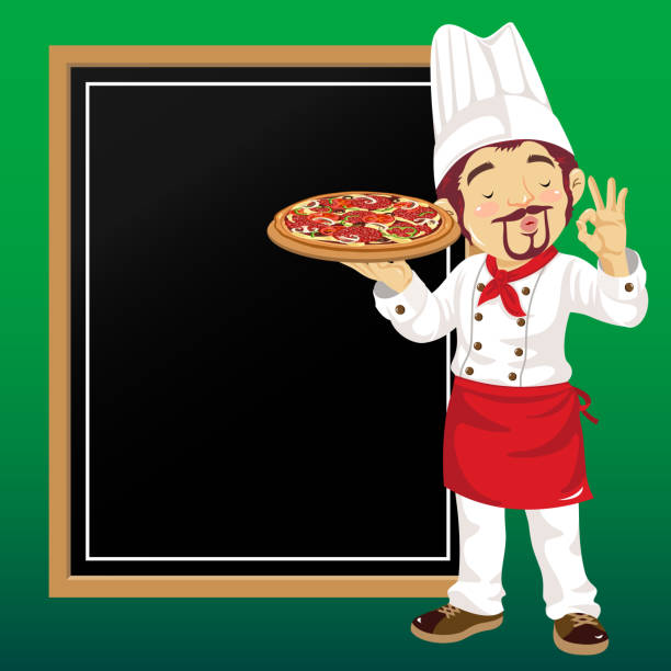 pizza kucharz w przedniej części, która wygląda jak narysowana kredą - restaurant sign sign language food stock illustrations