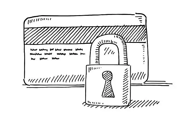 Vector illustration of Credit Card Security Padlock Drawing