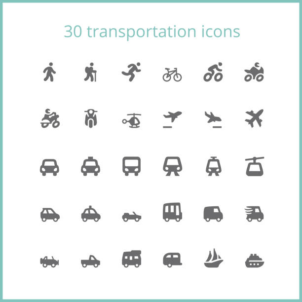 транспорт значки - silhouette bus symbol motor scooter stock illustrations
