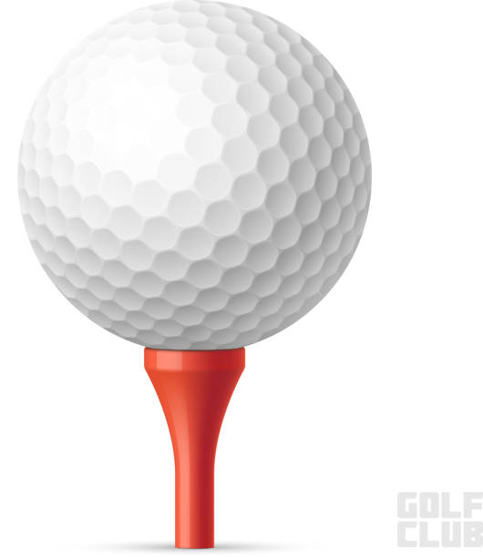 illustrations, cliparts, dessins animés et icônes de balle de golf sur un tee-shirt rouge - tee de golf