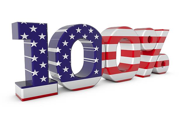 istock The symbol for 100% colored to mimic an American flag. 516376463