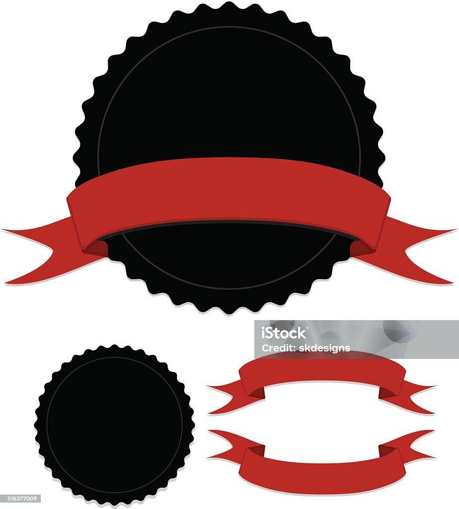 Red Ribbon Button Sticker Classic Basic Black Sticker And Red Ribbon Set Flat Design Stock ...