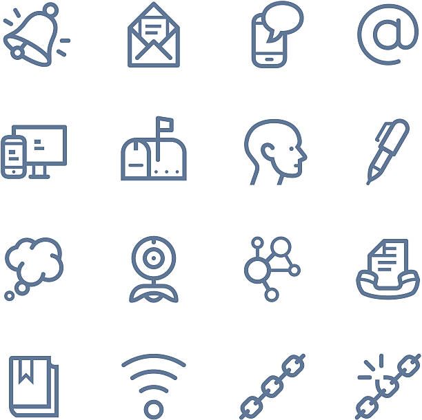 illustrations, cliparts, dessins animés et icônes de ligne icônes de communication - at symbol connection technology community