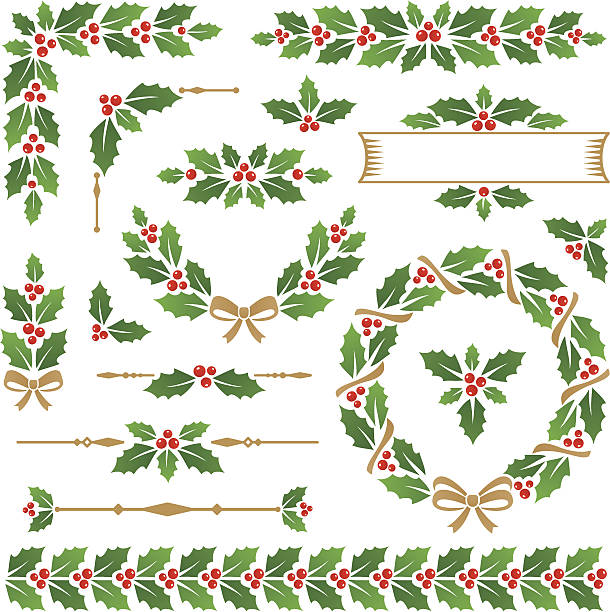 holly - red and green bow stock illustrations