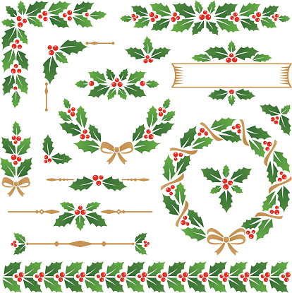 Christmas design elements with holly