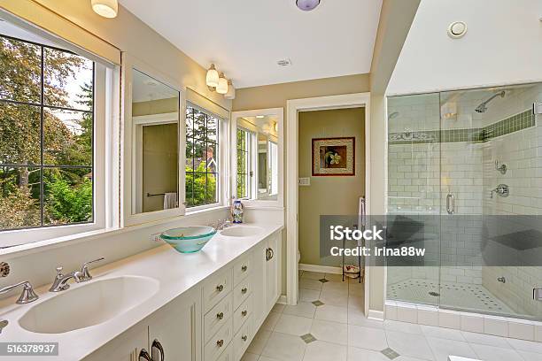 Spacious Bright Bathroom With Glass Door Shower Stock Photo - Download Image Now - Apartment, Architect, Architecture
