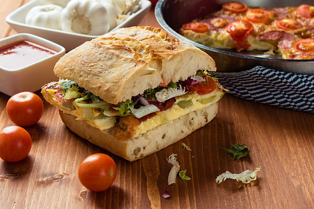 frittata with ciabatta sandwich stock photo