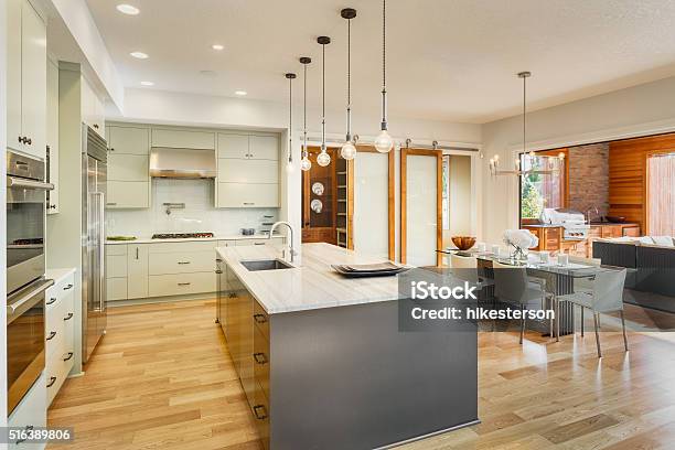 Beautiful Kitchen In New Luxury Home Stock Photo - Download Image Now - Kitchen, Home Addition, Home Interior