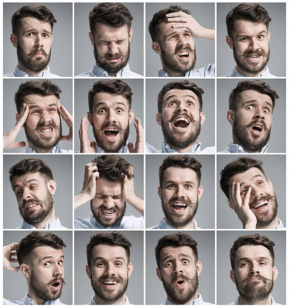 istock Set of young man's portraits with different emotions 516390306