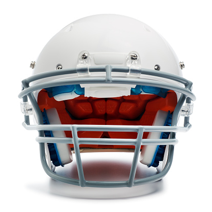 This is a photo of an American football helmet. There is a clipping path included with this file.