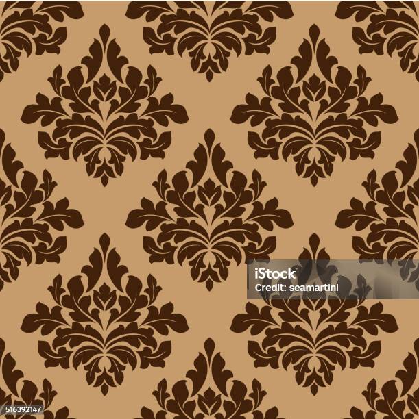 Damask Seamless Pattern In Brown Colors Stock Illustration - Download Image Now - Abstract, Backgrounds, Blue