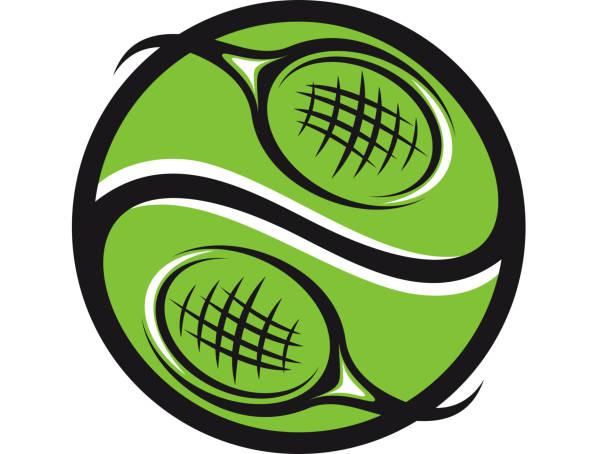 tennis-ball und schläger-symbol - tennis wimbledon award sign stock-grafiken, -clipart, -cartoons und -symbole