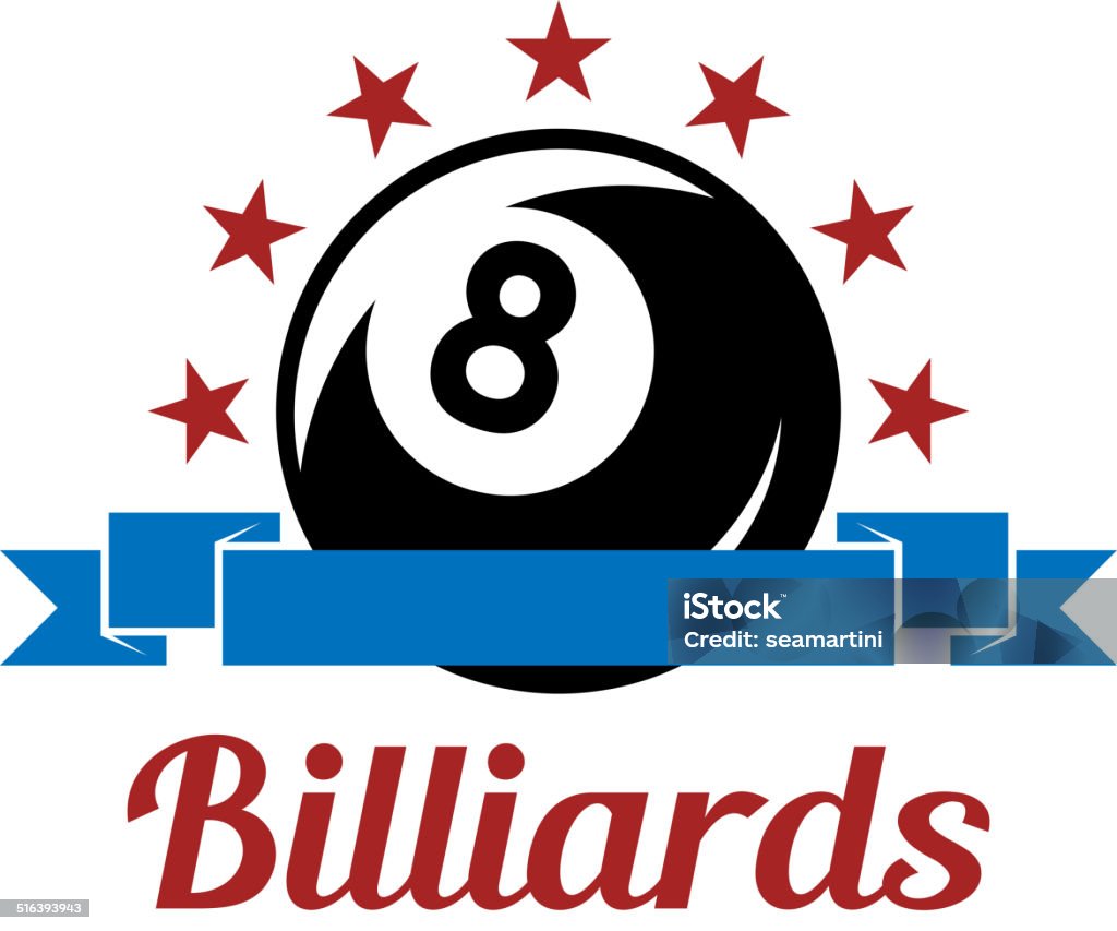 Billiard sport symbol Billiard sport symbol with ball, ribbons, stars and text for leisure sports design Aiming stock vector