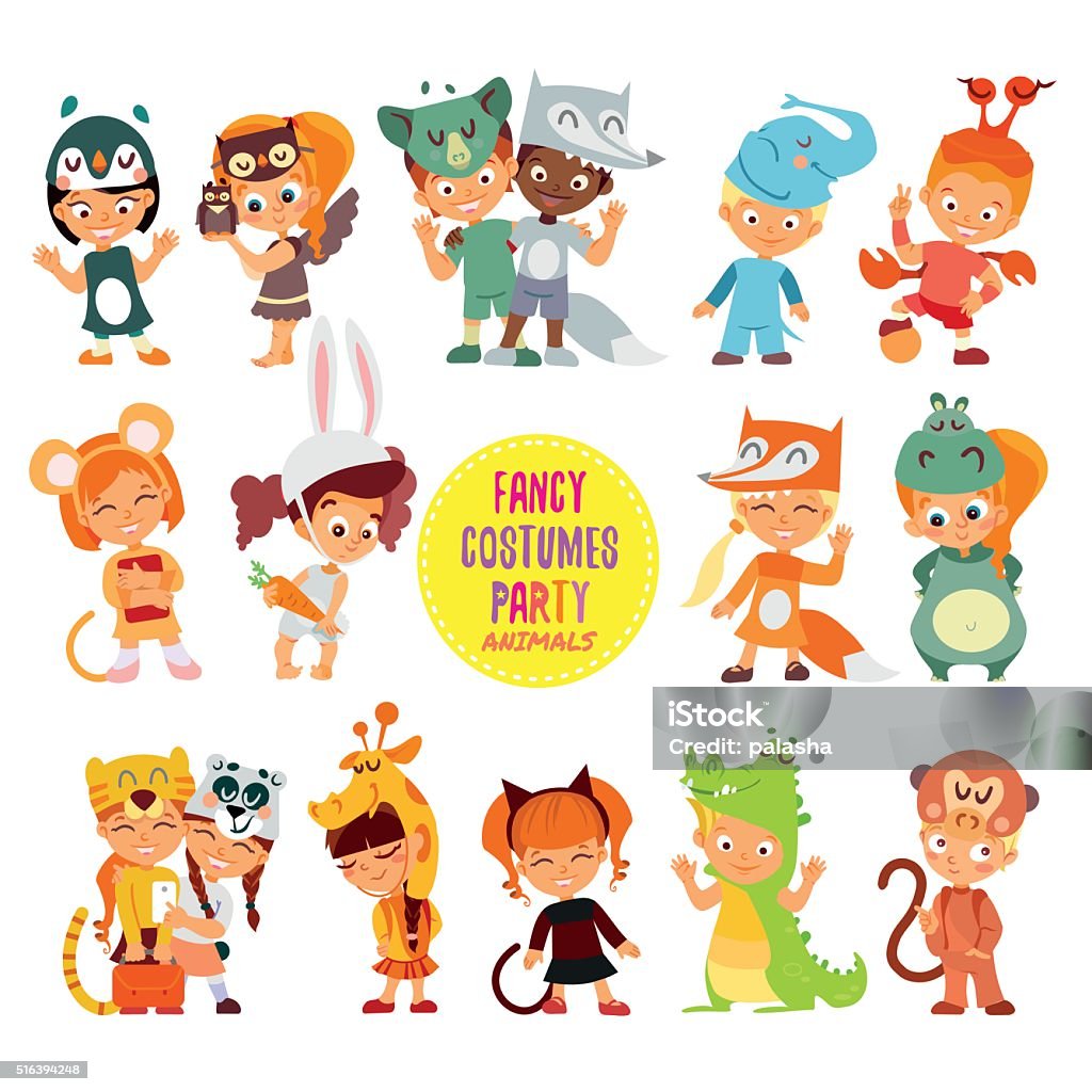 Icon Set Of Cute Boys And Girls In Animals Costumes Stock Illustration -  Download Image Now - iStock