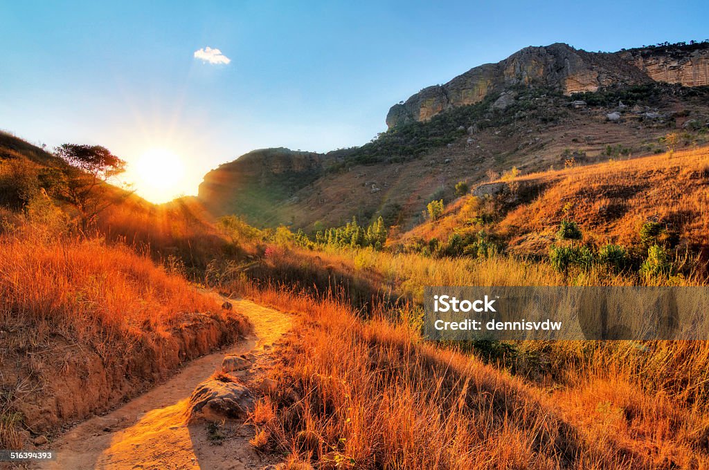 Isalo sunset path Beautiful sunset in Isalo national park in Madagascar Beauty In Nature Stock Photo