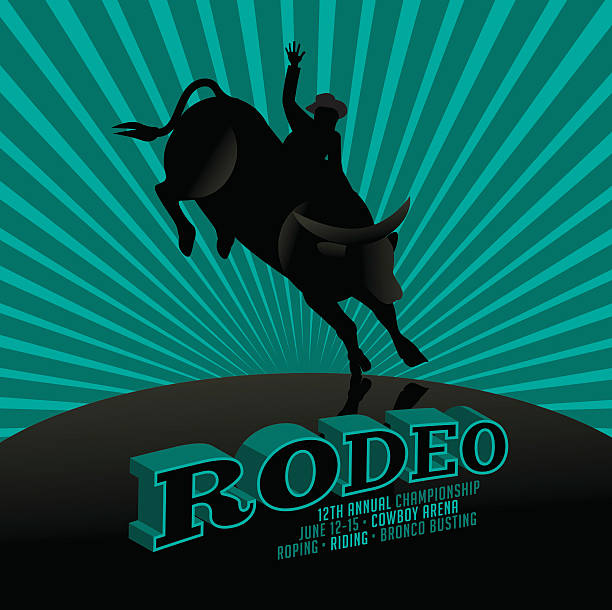 illustrations, cliparts, dessins animés et icônes de rodéo affiche conception avec espace de copie. - cowboy rodeo wild west bucking bronco