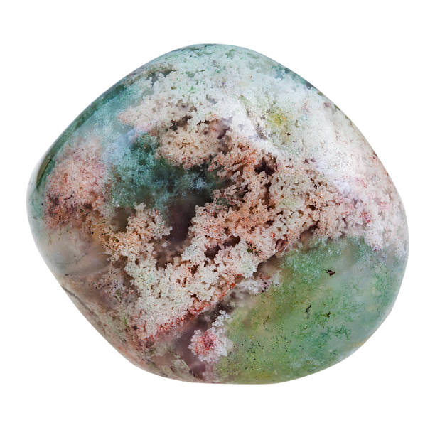 agate vert mousse foulonné minéraux, pierres précieuses isolées - agate photos et images de collection