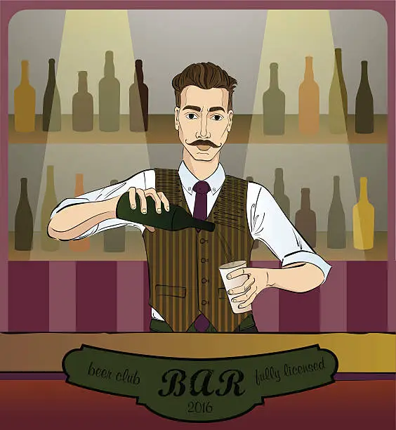 Vector illustration of barman in work