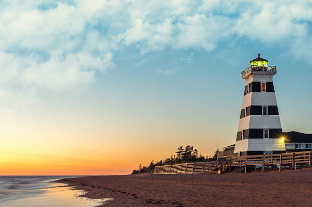 West Point Lighthouse at Sunset stock photo