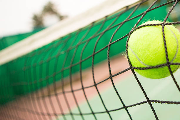 istock Tennis ball in net 516398641