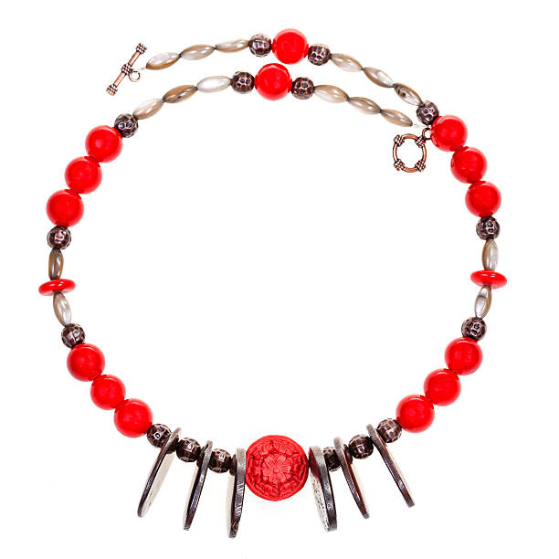 istock necklace from coral, bone, nacre, copper beads 516400534