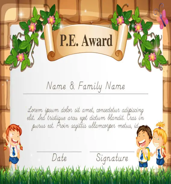 Vector illustration of Certificate template for PE award