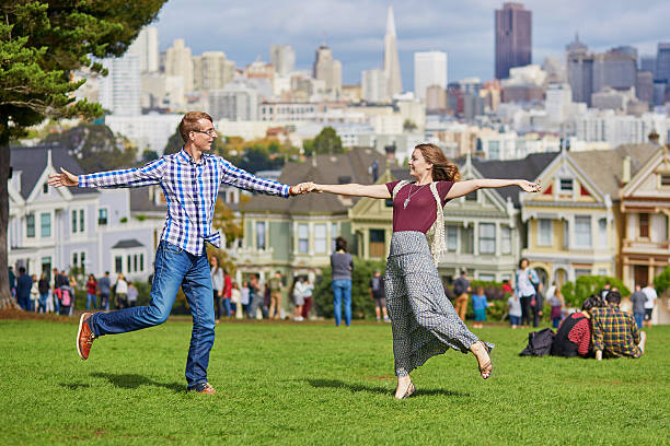 Romantic loving couple having a date in San Francisco, California, USA