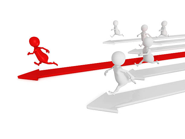 istock 3d men running. competition human race concept 516407127