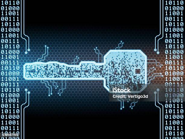 Digital Security Key Stock Photo - Download Image Now - Binary Code, Coding, Computer Chip