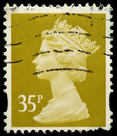 Exeter, United Kingdom - February 14, 2010: An English Used Postage Stamp showing Portrait of Queen Elizabeth 2nd,printed and issued from 1971 to 1996