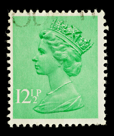 Exeter, United Kingdom - February 14, 2010: An English Used Postage Stamp showing Portrait of Queen Elizabeth 2nd, printed and issued from 1971 to 1996