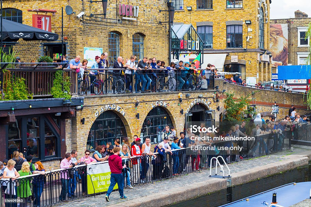 Camden Lock London, UK - September 27, 2014: Lots of people along the lake at Camden Lock during the day Bright Stock Photo