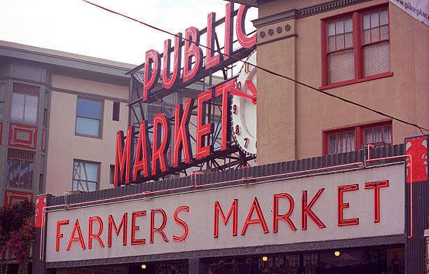 pike place market-seattle - pike place market market seattle tourist zdjęcia i obrazy z banku zdjęć